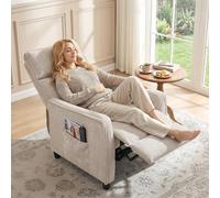 DecHome - Poltrona Reclinabile Relax con Movimento Manuale Massaggiante con Poggiapiedi in Tessuto Effetto Lino 69x93x104 cm Crema