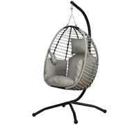 DecHome Poltrona Sospesa da Giardino Sedia Sospesa con Cuscino Imbottito Seduta Pieghevole e Struttura in Acciaio e Corda colore Grigio