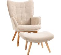 DecHome Poltrona Vintage in Tessuto con Pouf 72x80x101 Beige
