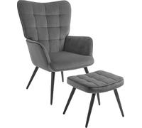 DecHome Poltrona Vintage in Velluto Dimensioni 73x77,5x98 colore Grigio Scuro