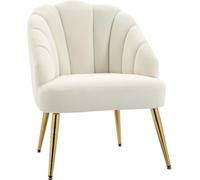 DecHome - Poltrona Vintage Retrò in Tessuto, Velluto, 63x65x84 cm colore Crema