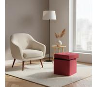 DecHome Pouf Contenitore Quadrato in Tessuto 38x40x38 cm Bordeaux