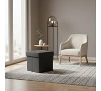 DecHome Pouf Contenitore Quadrato in Tessuto 38x40x38 cm Nero