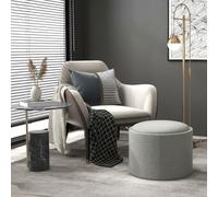 DecHome Pouf Contenitore Tondo in Tessuto Tavolino da Caffè 56x42 cm Grigio