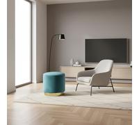 Pouf Contenitore Rotondo In Velluto Ottanio