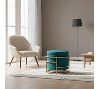 DecHome Pouf Contenitore Tondo in Velluto 42x39 cm Verde Scuro