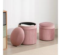 DecHome Pouf Contenitore Tondo in Velluto Set 2 Pouf Rosa