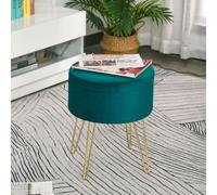 DecHome Pouf Contenitore Tondo in Velluto Tavolino da Caffè 36x45 cm Verde