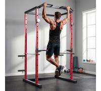 DecHome Power Cage Rack Squat Regolabile Capacità di 460 Kg 160x112x215 cm Rosso