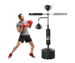 DecHome - Sacco Boxe da Terra 3 in 1 con 2 Speedball, Barra Girevole e Sacco Altezza Regolabile da 160-230 cm, Nero