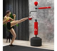 DecHome Sacco Boxe da Terra 4 in 1 con 2 Speedball Barra Girevole Rosso/Nero
