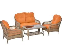 DecHome - Salottino da Esterno PolyRattan 2 Poltrone Divano e Tavolino e Cuscini Colore Khaki e Arancione
