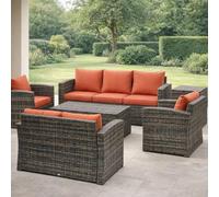 DecHome - Salotto da giardino esterno con 2 Divani 2 Poltrone e Tavolino con Cuscini in Rattan PE colore Marrone/Arancione