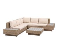 DecHome - Salotto da giardino esterno Set 4 Pezzi Divano Angolare con Cuscini e Tavolini in Rattan colore Marrone Chiaro