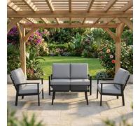 DecHome - Salotto da Giardino Esterno Set Mobili Divano 2 Posti 2 Poltrone e Tavolino con Cuscini in Alluminio e Fibra Grigio Carbone