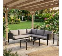 DecHome - Salotto da Giardino Esterno Set Mobili Divano Angolare e Tavolino con Cuscini in Acciaio Grigio