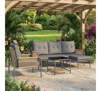 DecHome - Salotto da Giardino Esterno Set Mobili Divano Chaise Longue 1 Poltrona e Tavolino con Cuscini in Rattan Pe Grigio