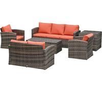 DecHome - Salotto da Giardino Set da Esterno 6 Pezzi Effetto Rattan con Divani Poltrone Tavoli e Contenitore colore Marrone/Arancione