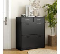 DecHome Scarpiera 12 Paia 2 Ante a Ribalta e 2 Cassetti 80x30x91.5 cm Nero