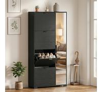 DecHome - Scarpiera 16 Paia 4 Ante a Ribalta con Specchio Dimensioni 82x30x168 cm Nero