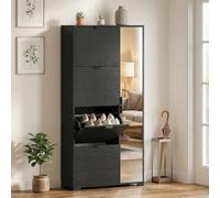 DecHome - Scarpiera 16 Paia 4 Ante a Ribalta con Specchio Dimensioni 82x30x168 cm Nero