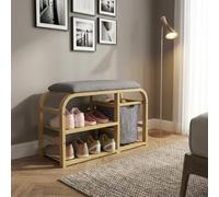 DecHome - Scarpiera 2 Ripiani 1 Cesto in bambù e Tessuto Dimensioni 70x30x45 cm Colore Legno/Grigio