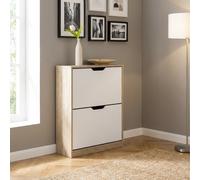 DecHome - Scarpiera Salvaspazio Slim a 2 Cassetti per 8 Paia di Scarpe 62.5x26x81 cm colore Legno e Bianco
