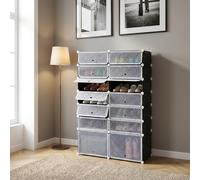 DecHome Scarpiera Modulare 16 Scomparti 95x37x160 cm Bianco/Nero