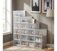 DecHome Scarpiera Modulare 18 Scomparti Plastica 25x35x19 Trasparente/Bianco