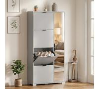 DecHome - Scarpiera Salvaspazio Slim 16 Paia 4 Ante a Ribalta con Specchio Dimensioni 82x30x168 cm Grigio