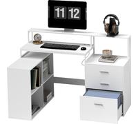 DecHome Scrivania Angolare con Cassettiera e Libreria Moderna Dimensioni 138,5x90x92 cm colore Bianco