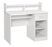 DecHome - Scrivania Compatta per Computer in Legno Bianco con Ripiano Tastiera Estraibile 104x48x95.5cm