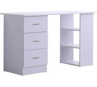 DecHome Scrivania Con 3 Cassetti e Ripiani In Legno Bianco 120x49x72cm 836068GT