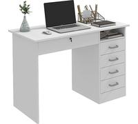 DecHome - Scrivania Moderna con 5 Cassetti e Scomparto Aperto con Serratura e 2 Chiavi 110x50x76 cm colore Bianco