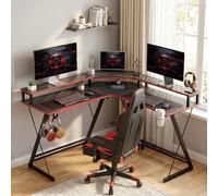 Scrivania da Gaming Angolare Supporto Monitor e Gancio 128x128x88cm Nero DecHome