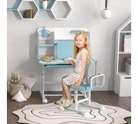 DecHome - Scrivania e Sedia Bambini Banco Scuola con Piano Inclinabile Cassetto Scaffale colore Blu