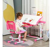 DecHome - Scrivania e Sedia Bambini Sedia Regolabile in Altezza, Cassetto, Luce e Piano Inclinabile colore Rosa