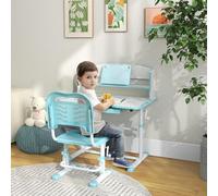 DecHome - Scrivania e Sedia Regolabile in Altezza e Piano Inclinabile per Bambini da 6 Anni colore Blu