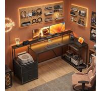 DecHome Scrivania Gaming Angolare con Luci LED e Cassettiera 192x80x86.5 cm Nero