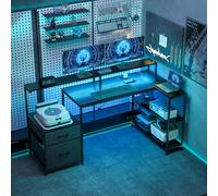 DecHome Scrivania Gaming con Cassettiera Moderna 165x80x91,5 cm Nero