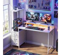 DecHome Scrivania Gaming con Luci RGB e Cassettiera 147x47x130 cm Bianco