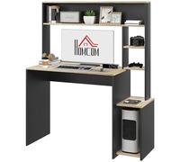 DecHome - Scrivania Moderna con Ripiani e Supporto per CPU in Legno 114x45x138 cm, Grigio/Legno Naturale