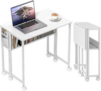 DecHome Scrivania Pieghevole con Ruote Moderna 80x50x75 cm Bianco
