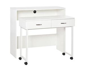 DecHome - Scrivania Salvaspazio per Camera e Ufficio con Cassetti e Ruote Postazione di Lavoro Doppia o Singola 100x36x88cm Bianco