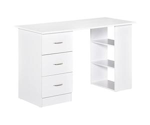 DecHome - Scrivania Ufficio PC con 3 Ripiani e 3 Cassetti per Camera e Ufficio in Legno MDF 120x49x72 cm colore Bianco
