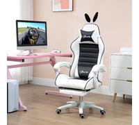 DecHome Sedia Gaming Orecchie da Coniglio Poggiapiedi Cuscini Reclinabile Nero