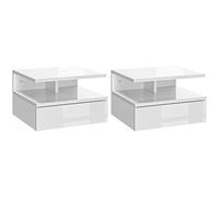 DecHome - Set 2 Comodini Moderni Sospesi con Cassetto e Mensola in Legno 35x32x22.5cm colore Bianco Lucido