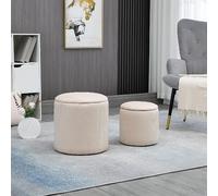 DecHome Set 2 Pouf Contenitore Rotondi in Velluto 40x41 cm e 30x32 cm Bianco