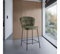 DecHome Set 2 Sgabelli Cucina Bar Alti in Tessuto Teddy 55x60x101 cm Verde Cami