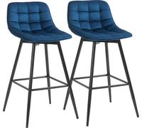 DecHome Set 2 Sgabelli Cucina Bar Alti in Velluto Blu